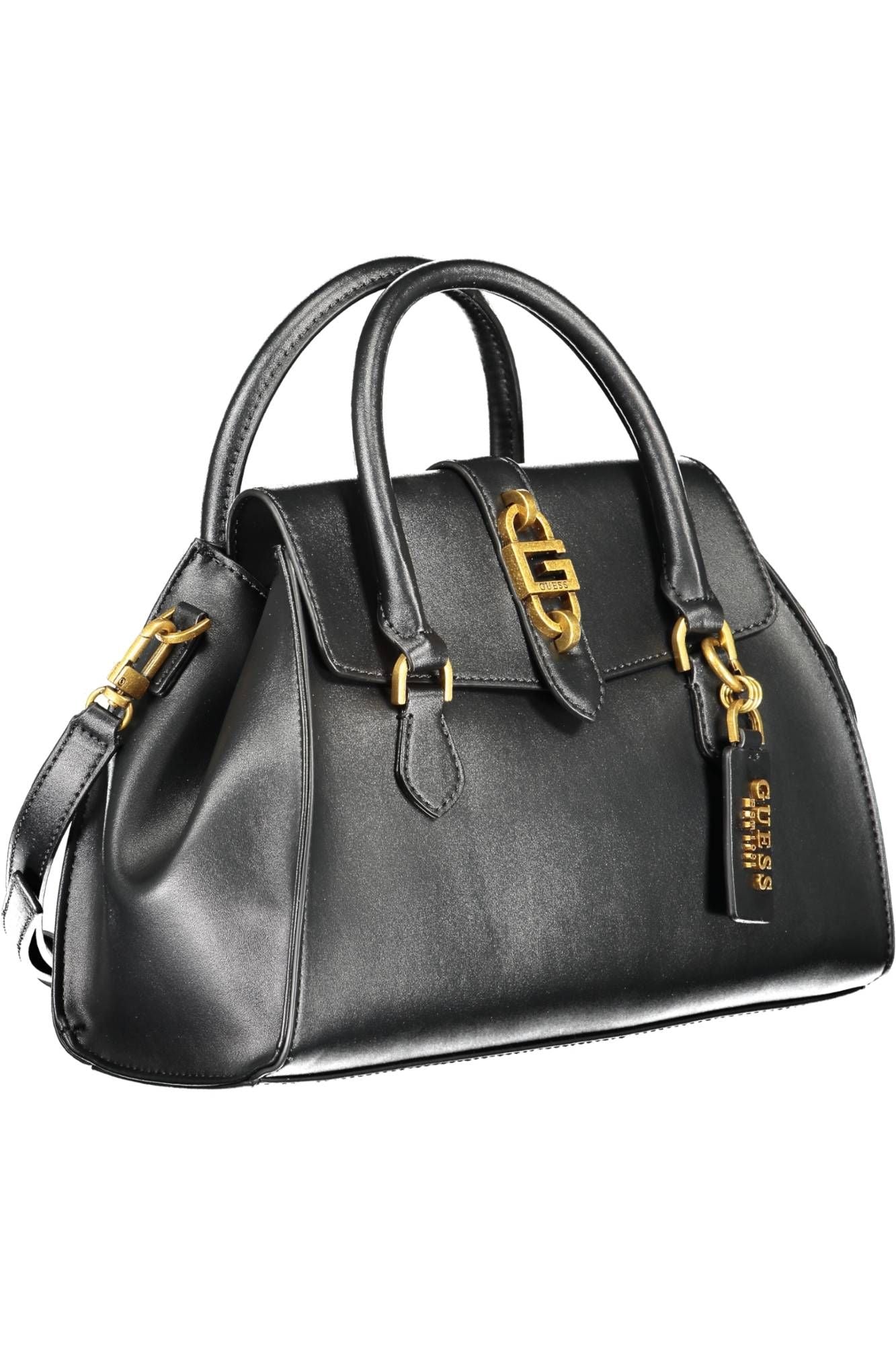 Chic Black Expandable Handbag with Contrasting Details