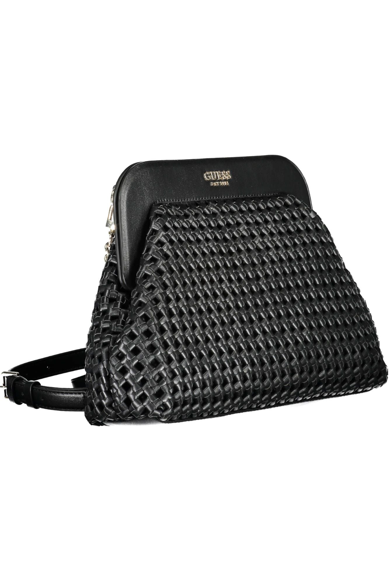 Chic Black Polyurethane Satchel with Logo Detail