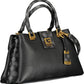 Elegant Black Polyurethane Handbag with Contrasting Details