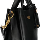 Chic Black Polyurethane Handbag with Contrasting Details