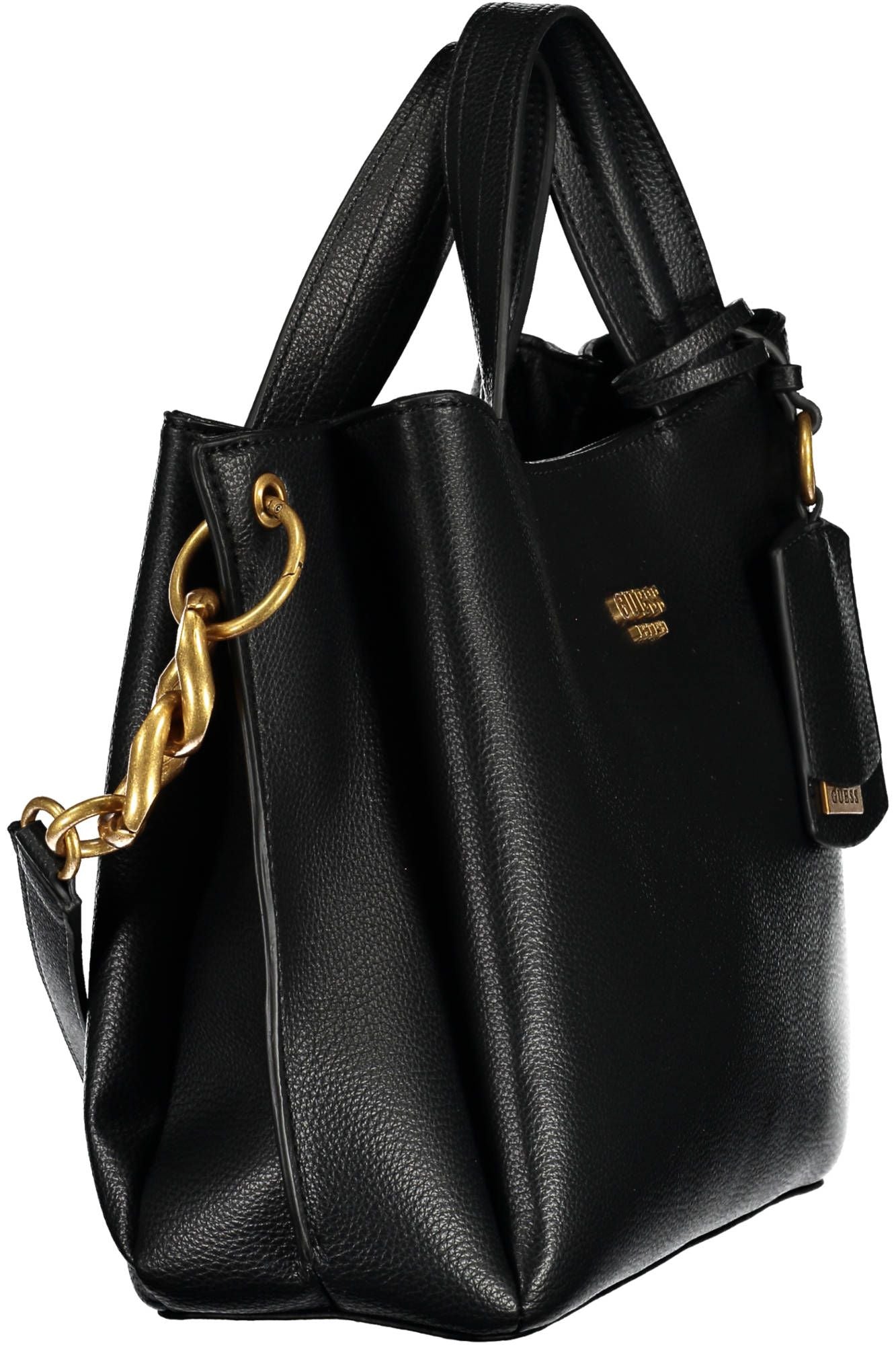 Chic Black Polyurethane Handbag with Contrasting Details