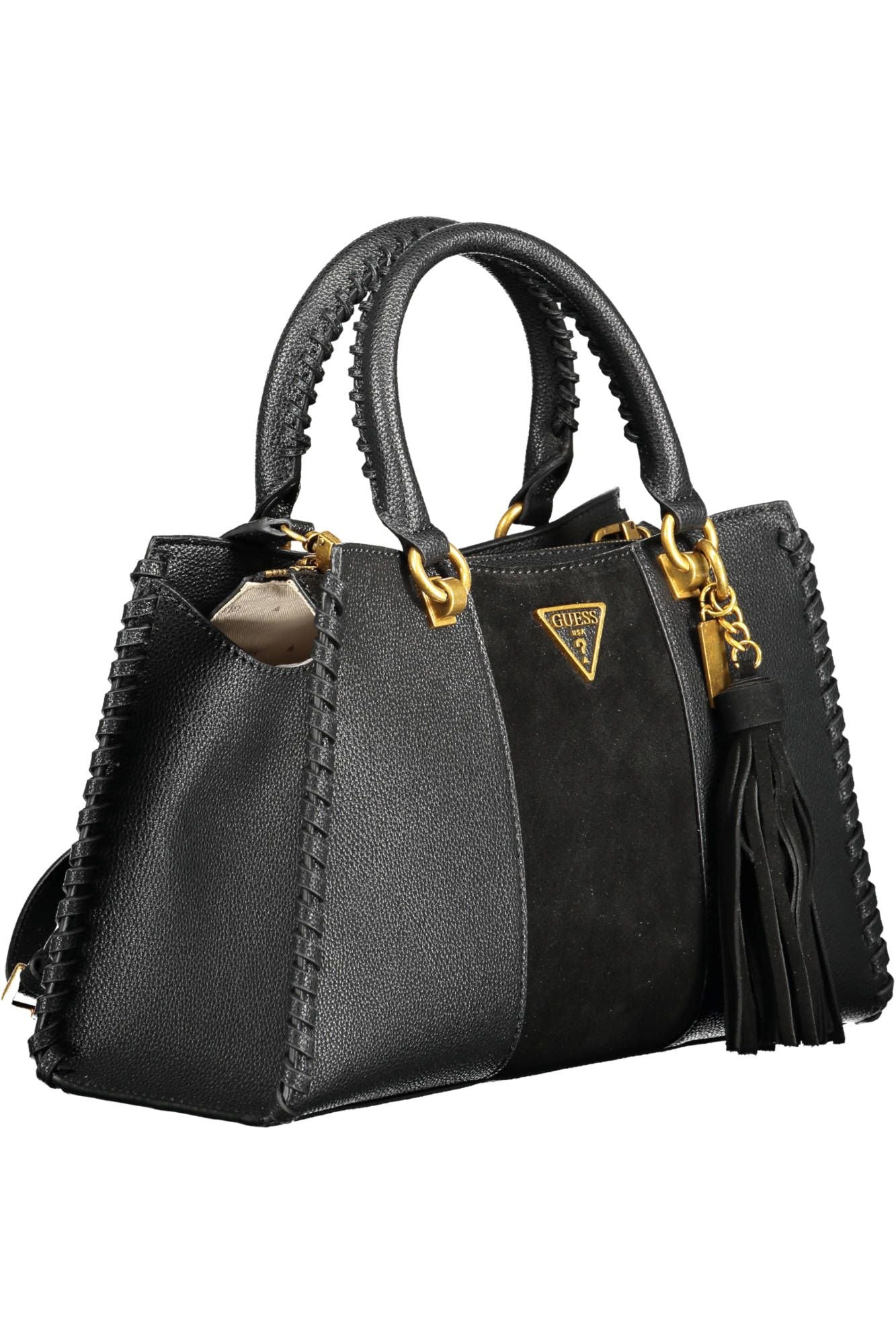 Chic Black Handbag with Contrasting Details