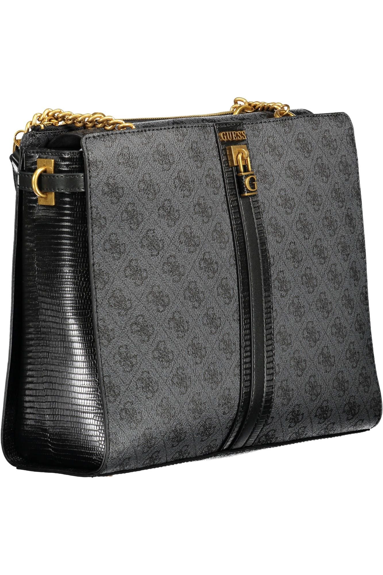 Elegant Black Chain Shoulder Bag with Contrasting Details