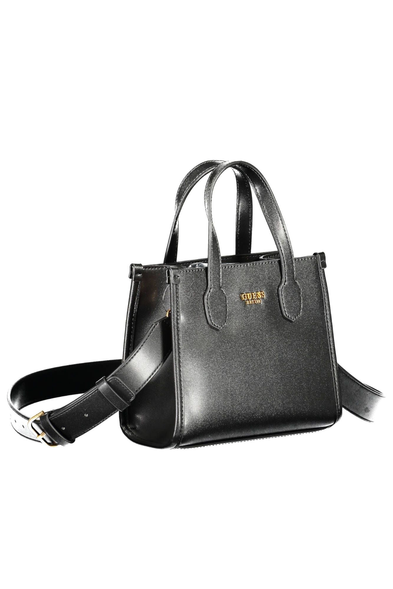 Elegant Black Polyurethane Handbag with Logo Detail