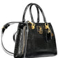 Chic Black Polyurethane Handbag with Contrasting Details