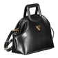 Chic Black Polyurethane Tote with Logo Detail