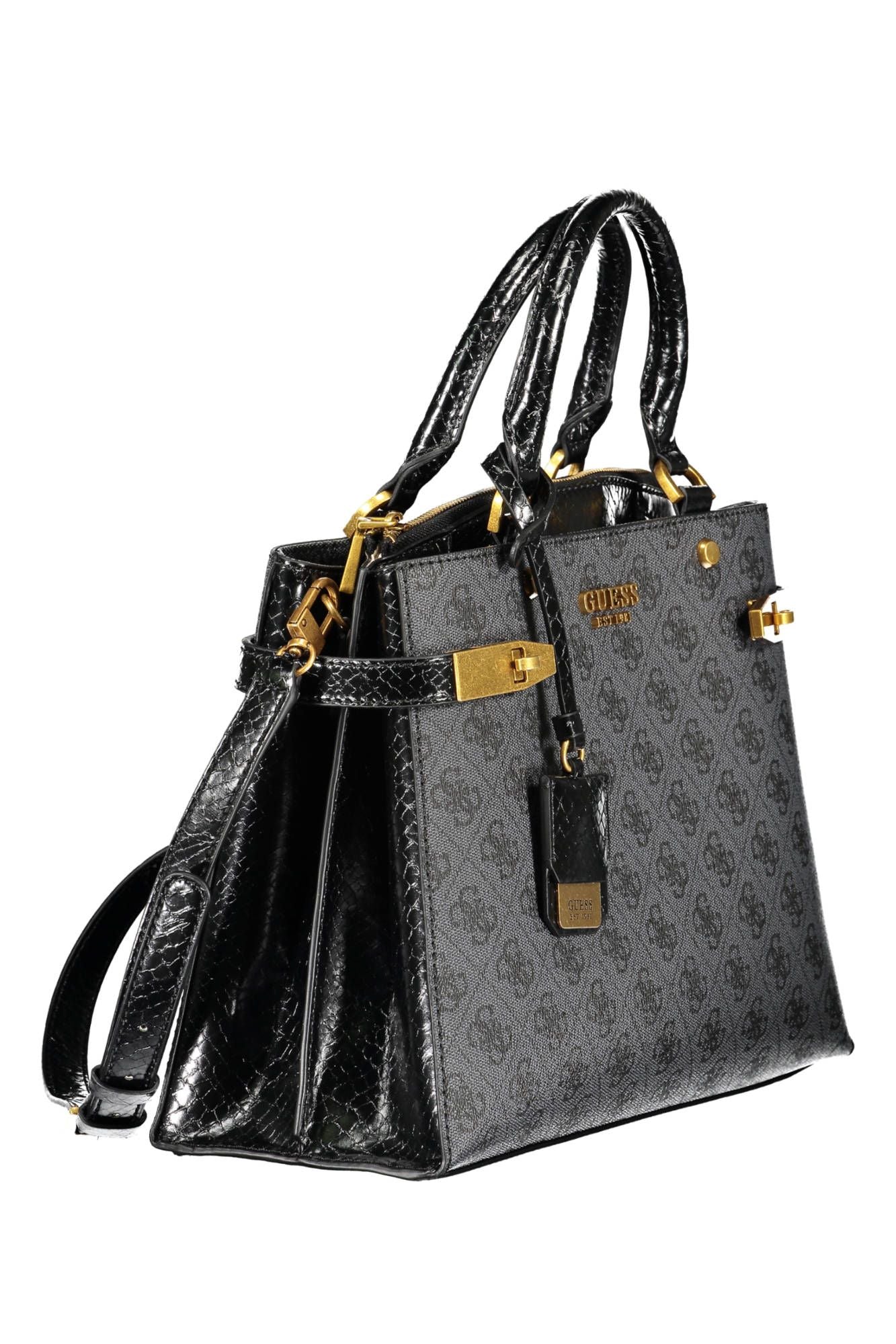 Elegant Black Cotton Handbag with Contrasting Details