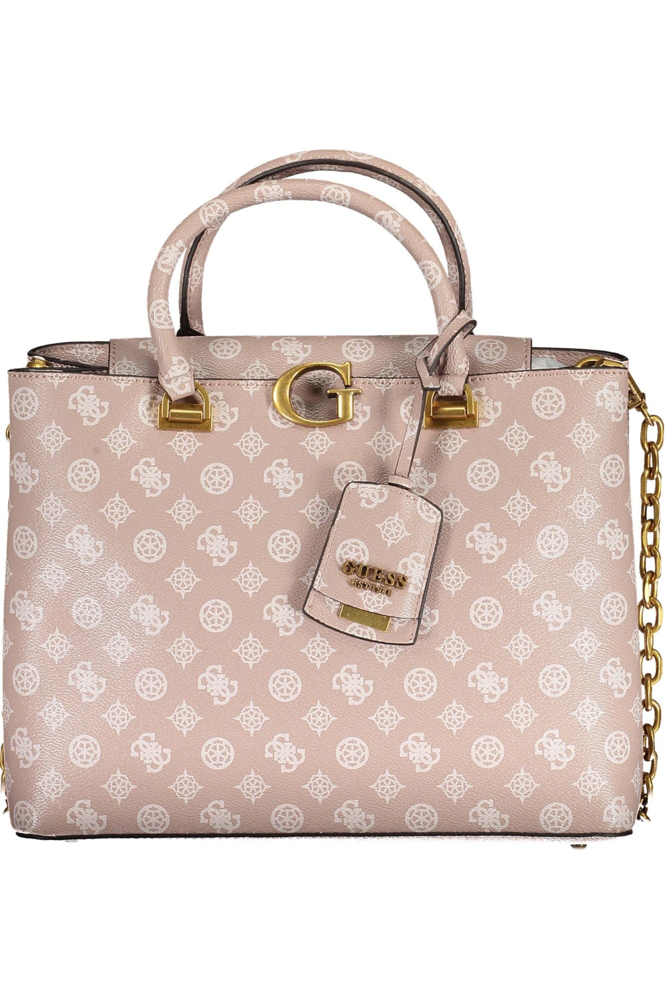 Chic Pink Two-Handle Guess Handbag with Chain Strap