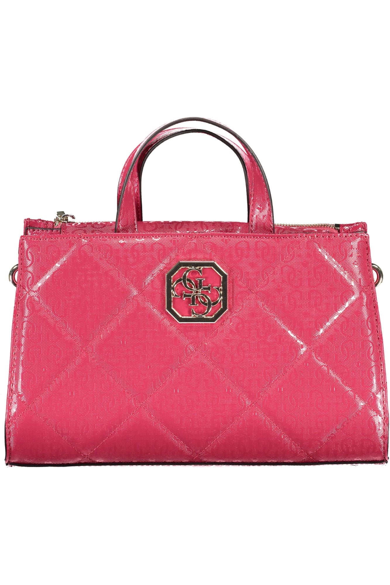 Chic Pink Polyurethane Handbag with Logo Detail