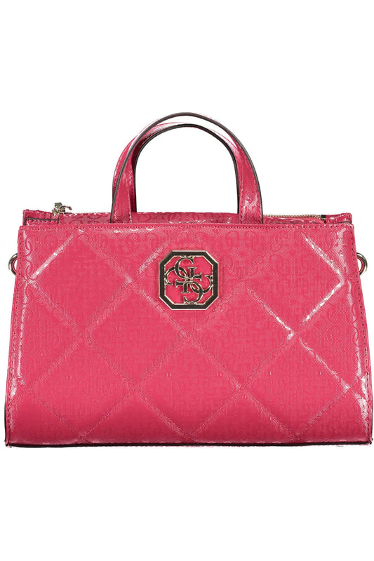 Chic Pink Polyurethane Handbag with Logo Detail