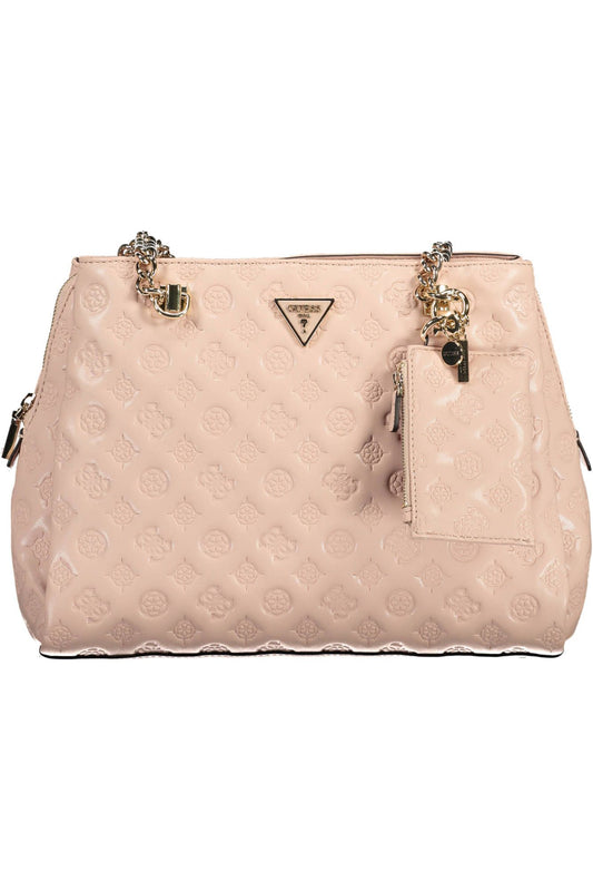 Chic Pink Polyurethane Chain-Handle Bag