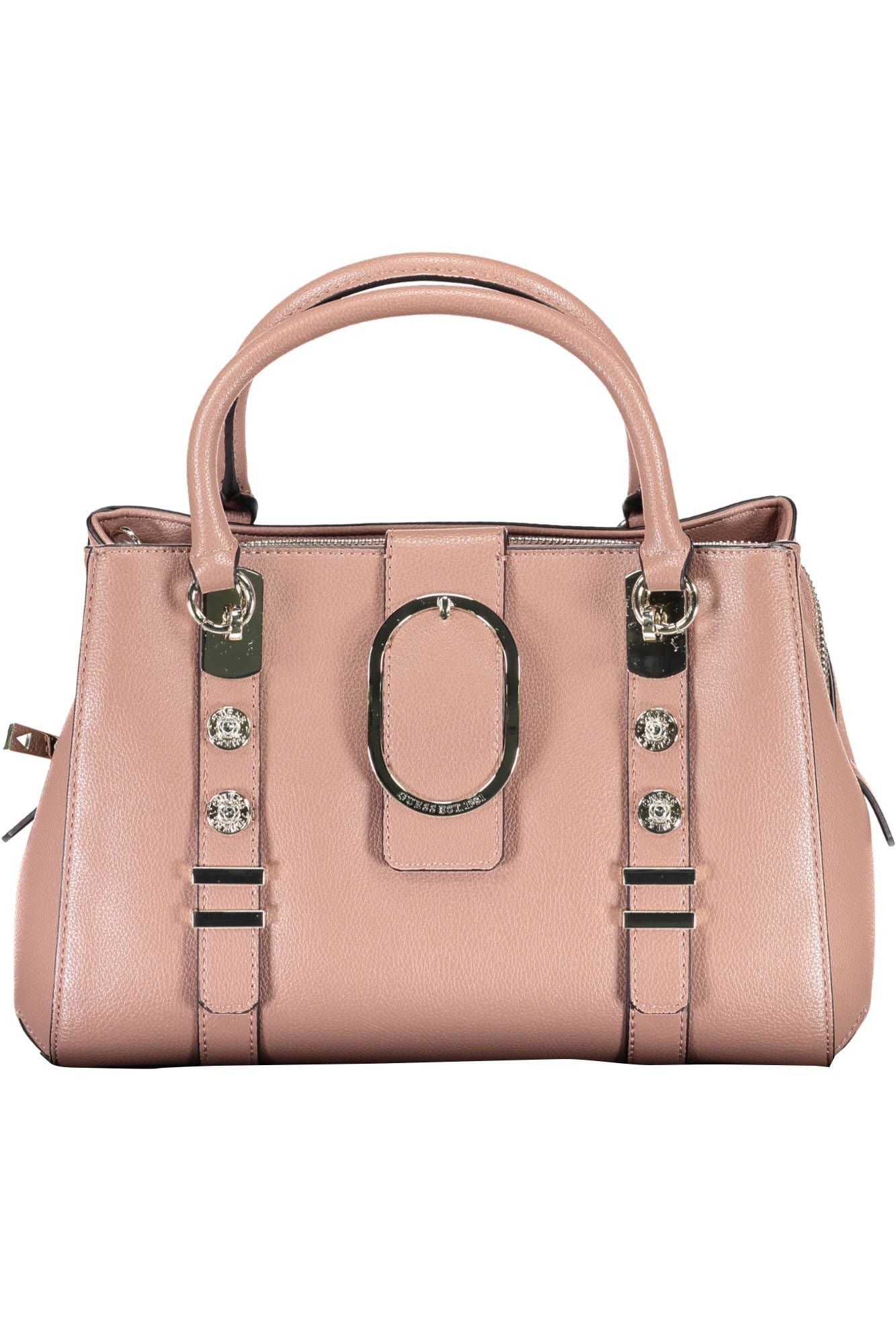 Chic Pink Polyurethane Handbag with Multiple Compartments