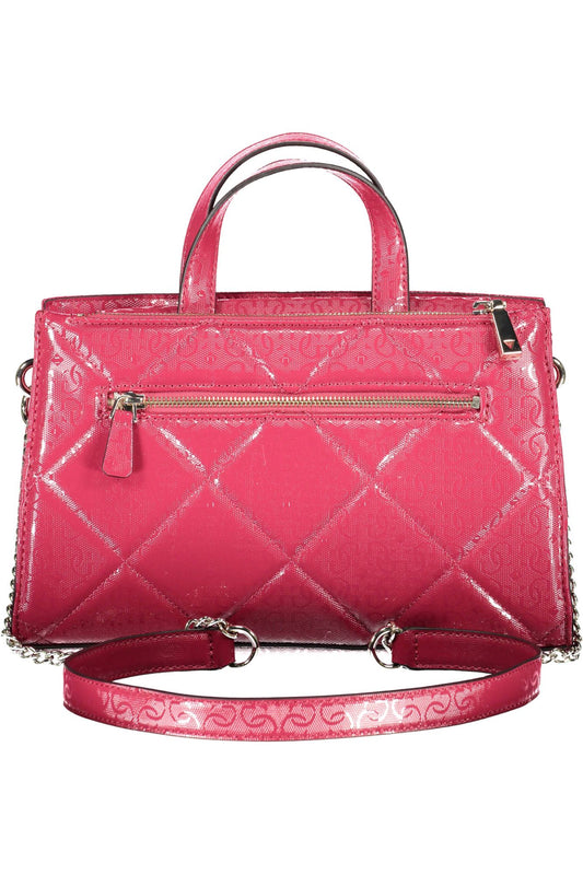 Chic Pink Polyurethane Handbag with Logo Detail