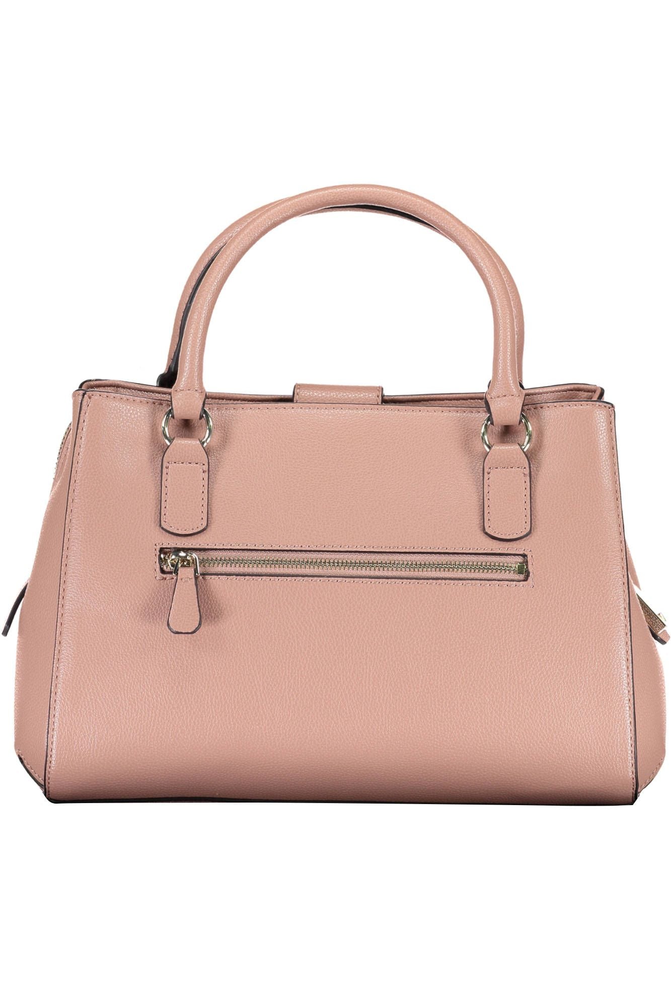 Chic Pink Polyurethane Handbag with Multiple Compartments