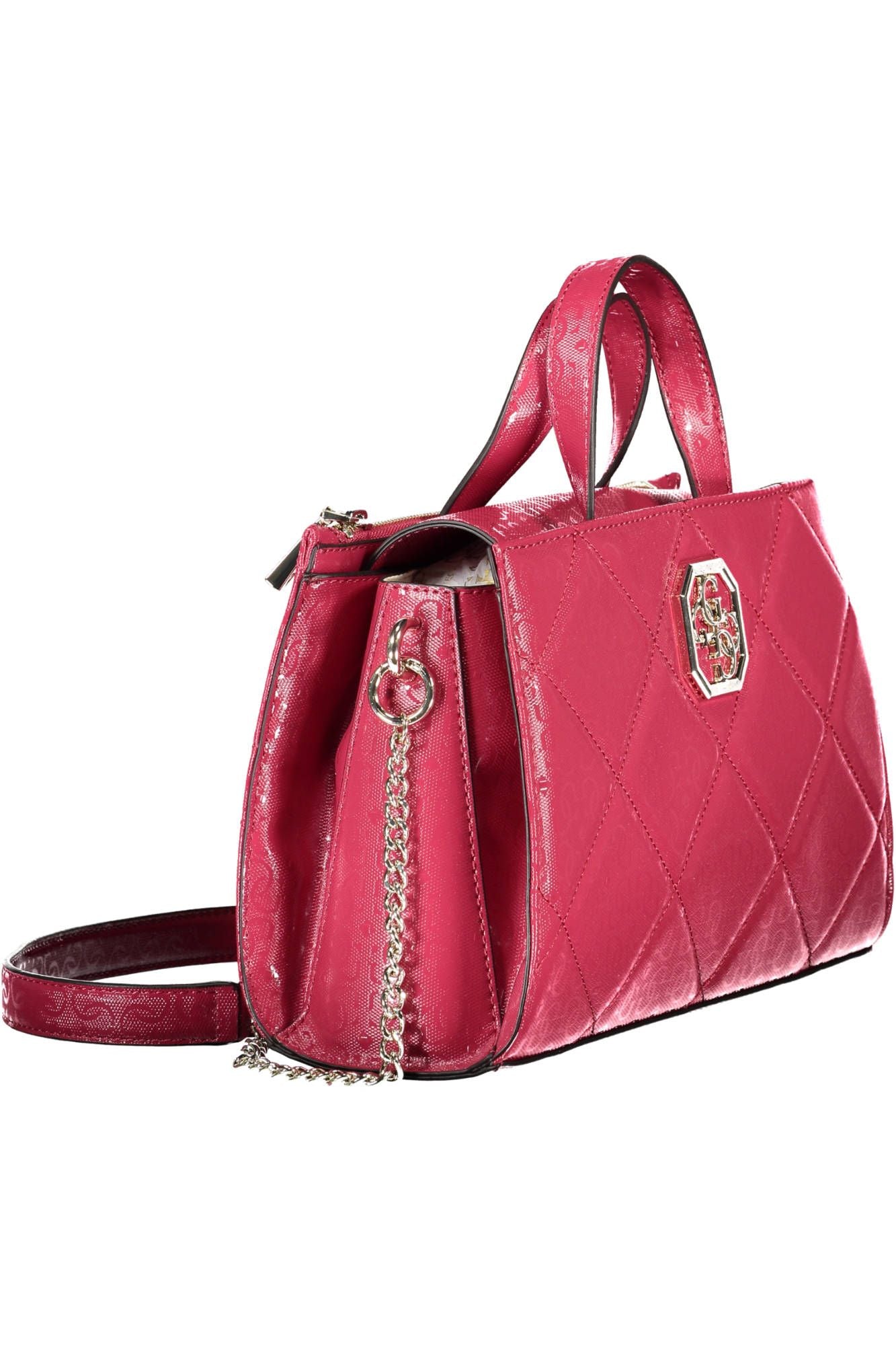 Chic Pink Polyurethane Handbag with Logo Detail