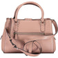 Chic Pink Polyurethane Handbag with Multiple Compartments