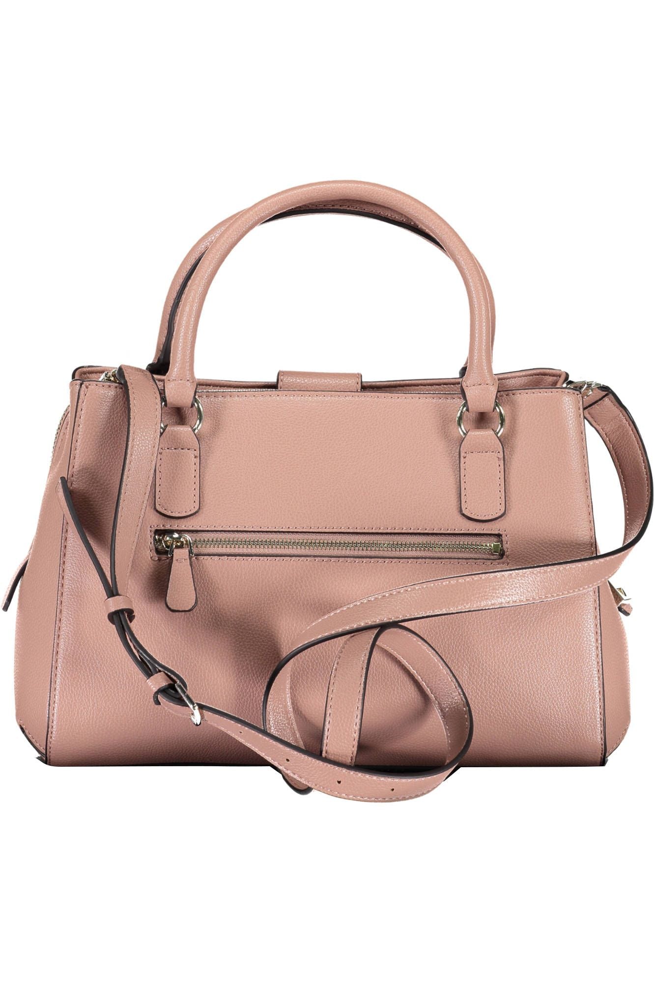 Chic Pink Polyurethane Handbag with Multiple Compartments