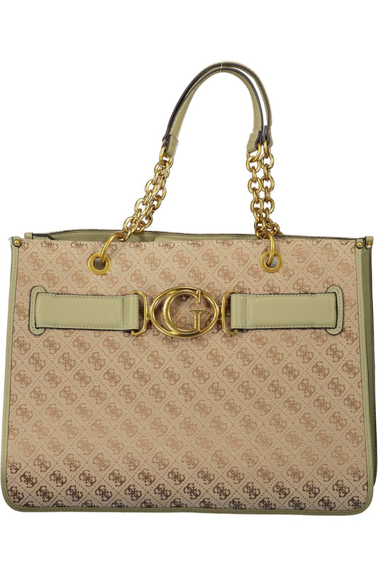 Elegant Green Polyester Handbag with Logo Detail