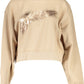 Chic Beige Round Neck Logo Print Sweatshirt