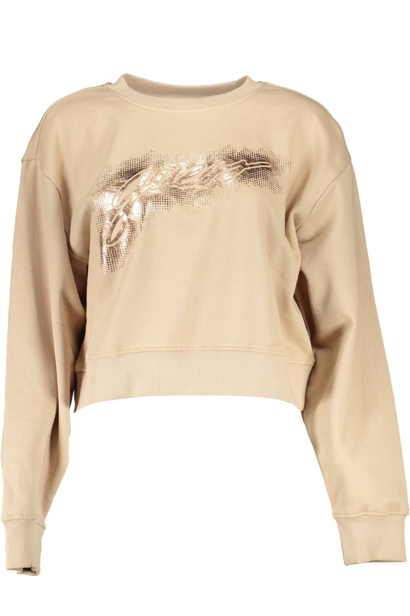 Chic Beige Round Neck Logo Print Sweatshirt