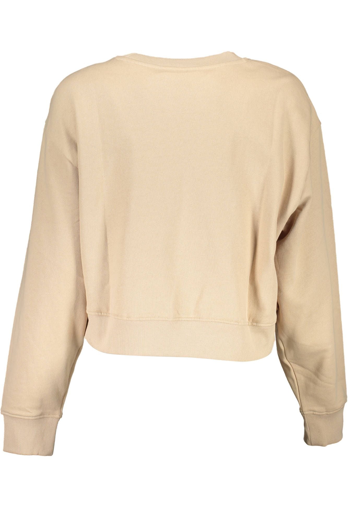 Chic Beige Round Neck Logo Print Sweatshirt