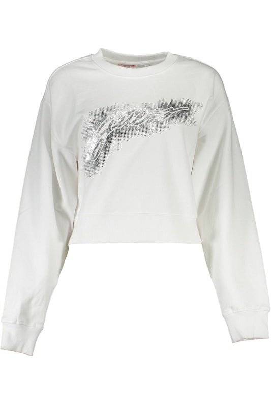 Chic White Cotton Sweatshirt with Logo Print