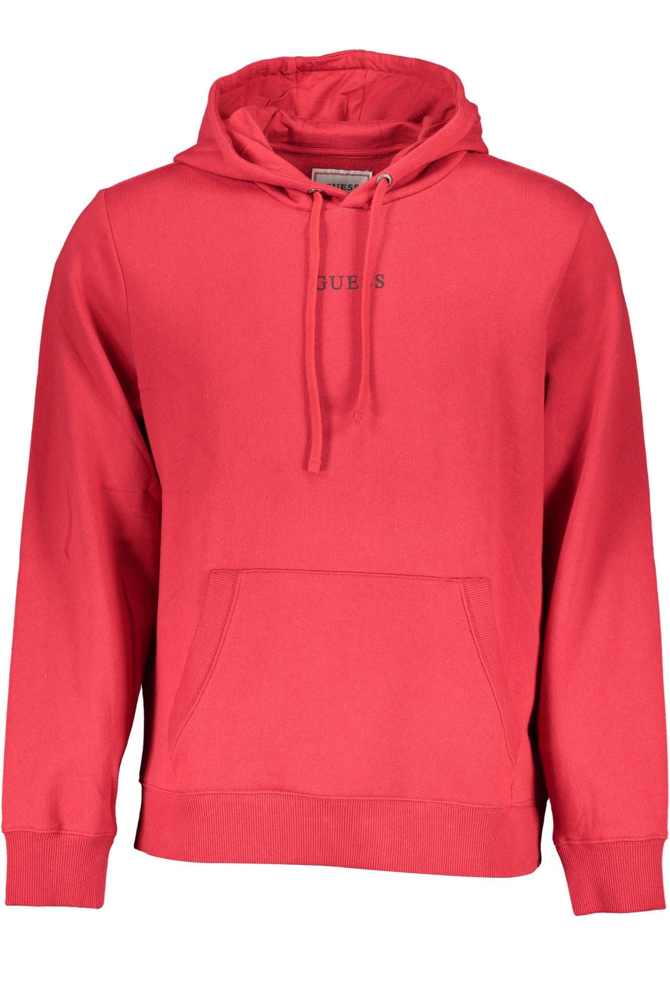 Red Cotton Hoodie with Central Pocket and Logo