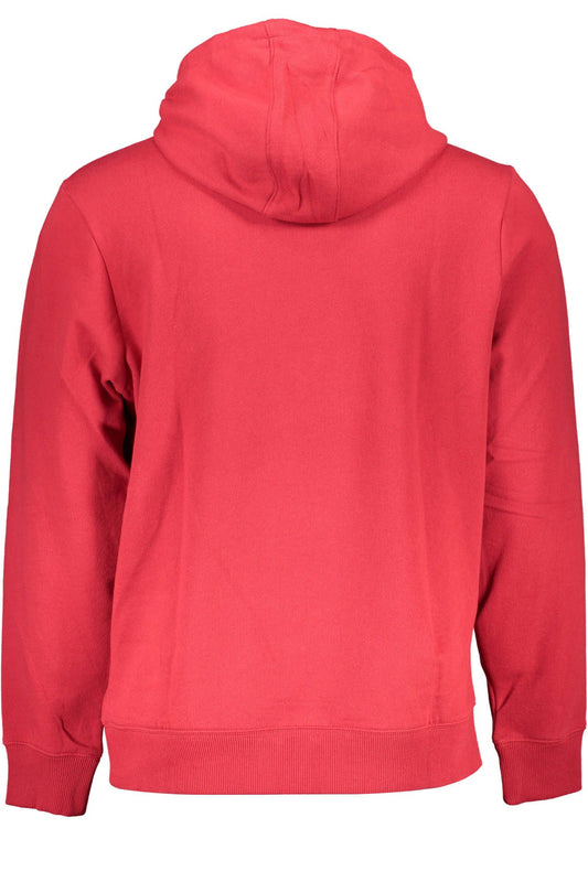 Red Cotton Hoodie with Central Pocket and Logo