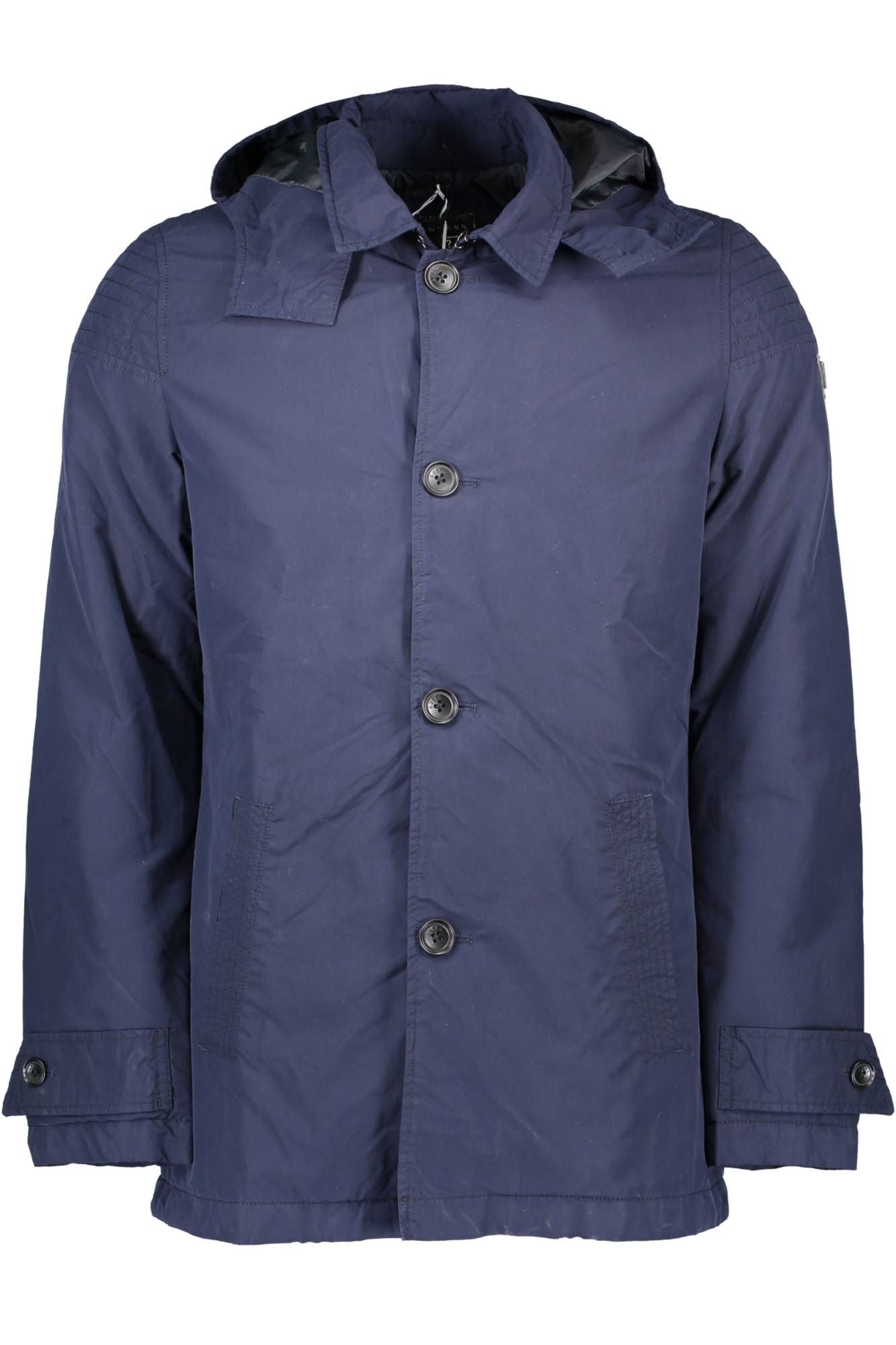 Sleek Blue Cotton Jacket with Removable Hood