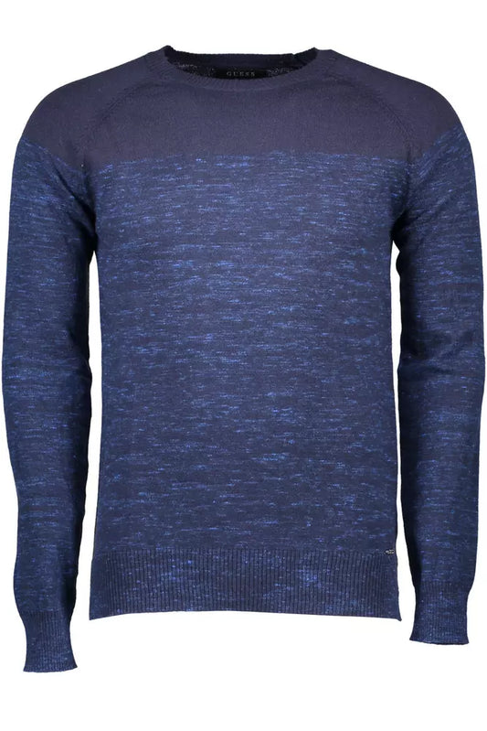 Chic Blue Round Neck Sweater with Contrasting Details