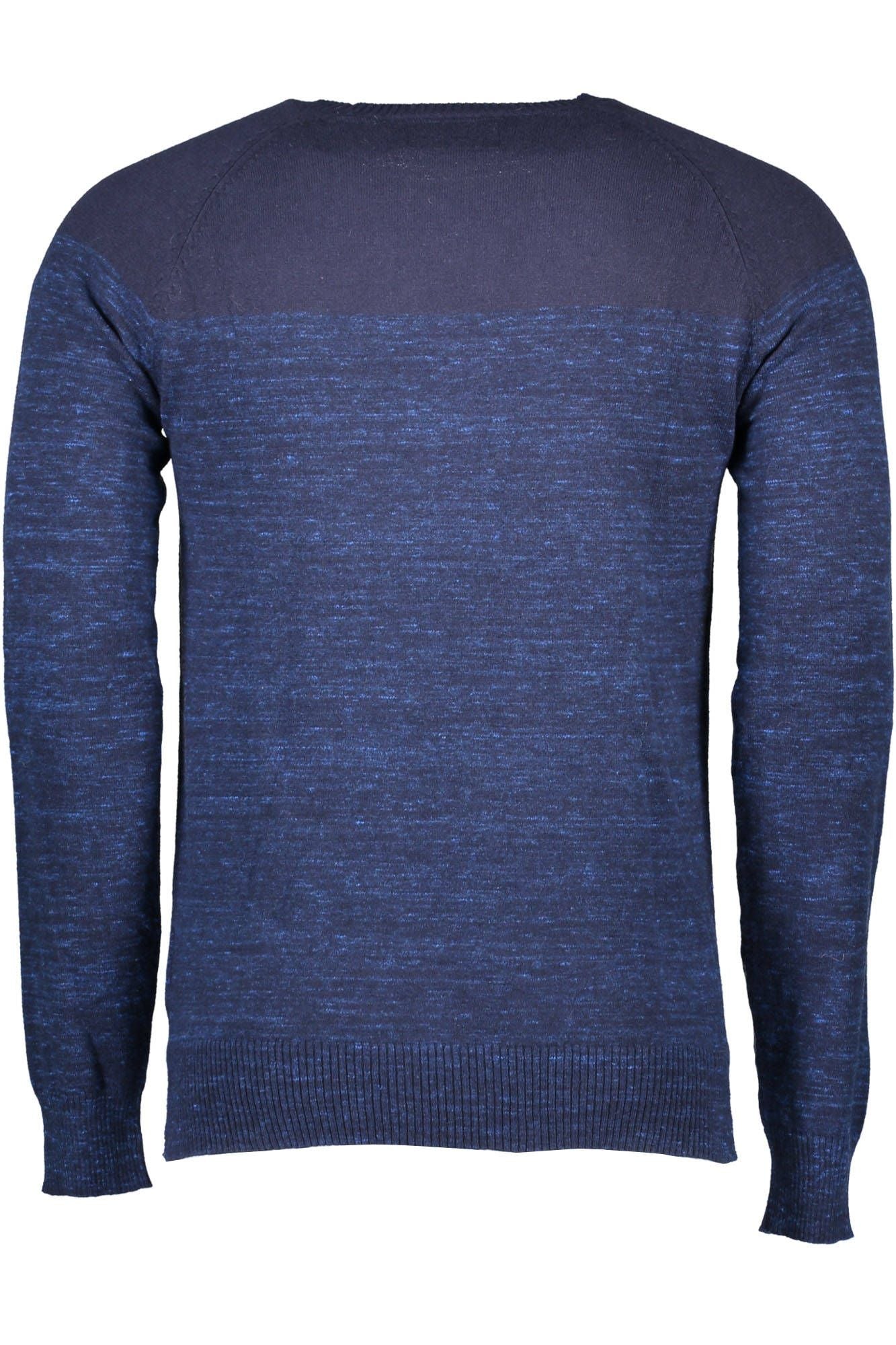 Chic Blue Cotton Sweater with Contrasting Detail