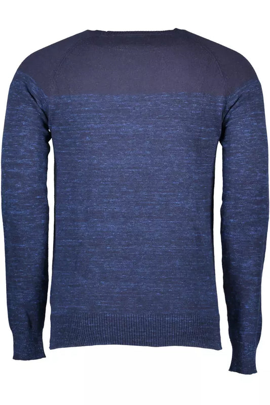 Chic Blue Round Neck Sweater with Contrasting Details