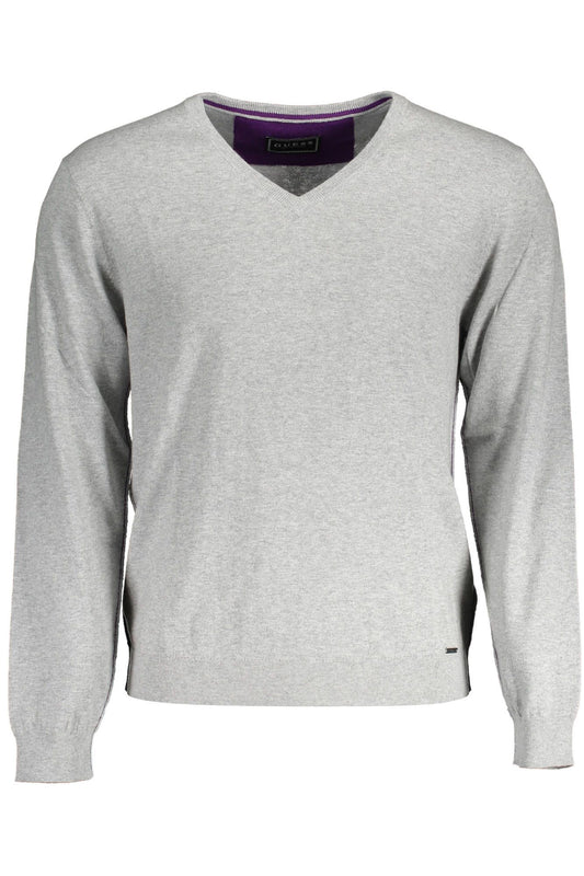 Elegant Gray V-Neck Sweater with Logo Detail