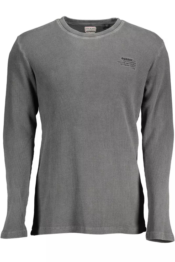 Sleek Gray Crew-Neck Slim Shirt with Embroidery