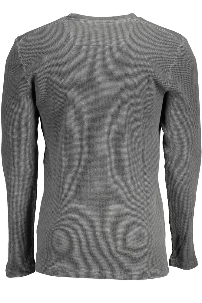 Sleek Gray Crew-Neck Slim Shirt with Embroidery