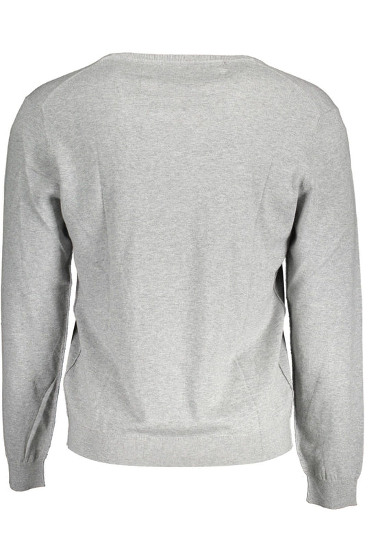 Elegant Gray V-Neck Sweater with Logo Detail