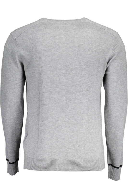 Sleek Gray Wool Sweater with Logo