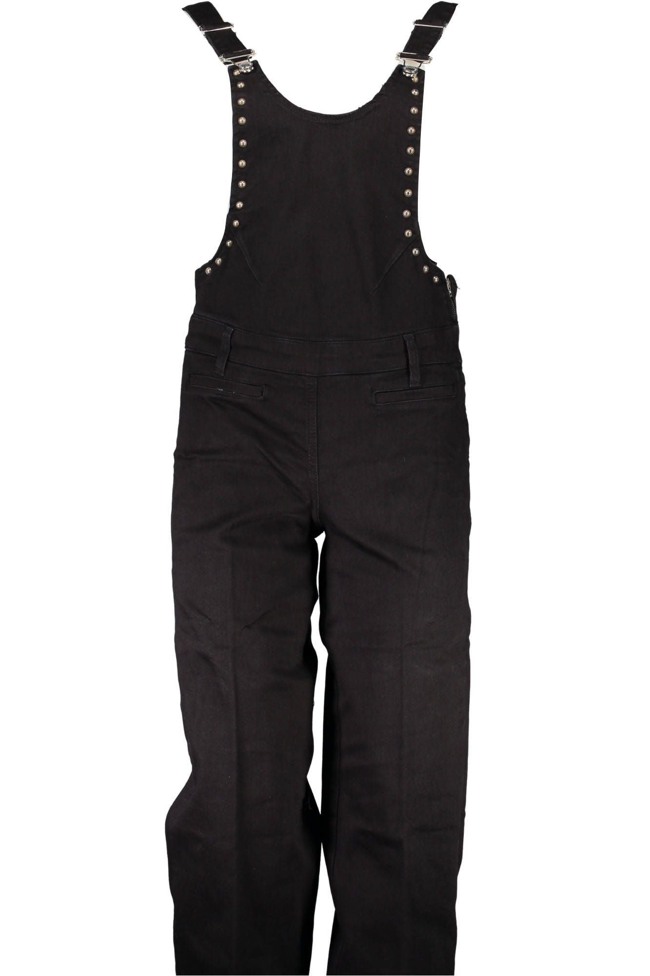 Chic Side Zip Studded Black Dungarees