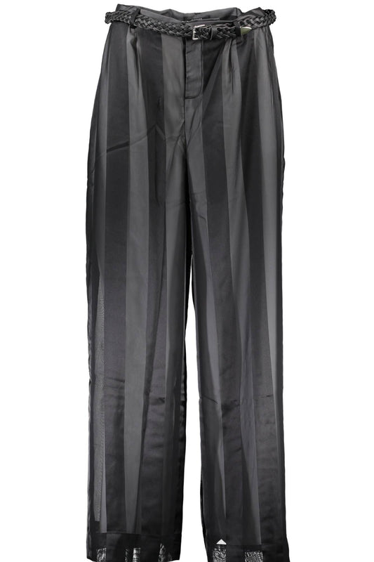 Chic Black Polyester Trousers with Logo Detail