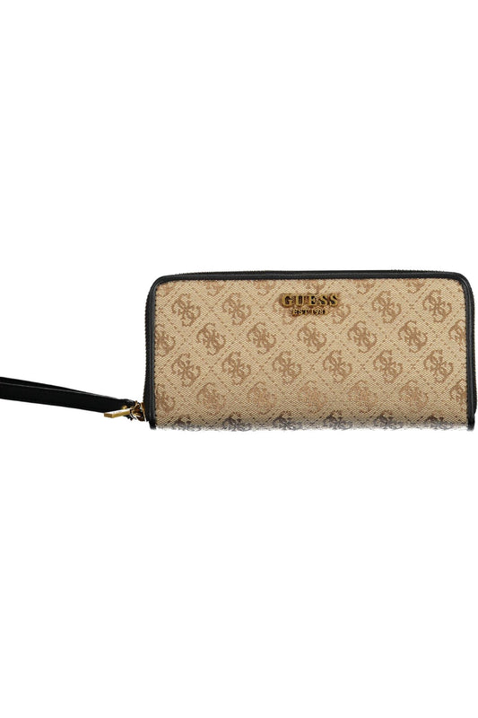 Chic Beige Zip Wallet with Contrasting Details