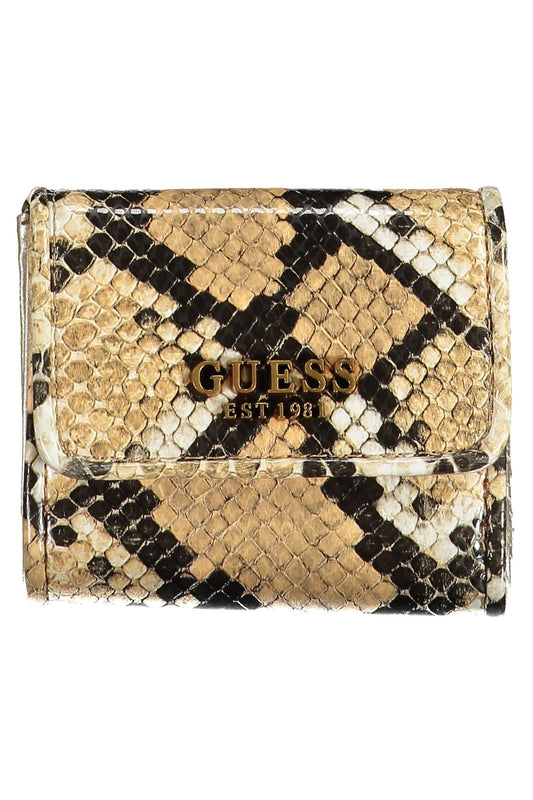 Beige Polyurethane Chic Wallet with Snap Closure