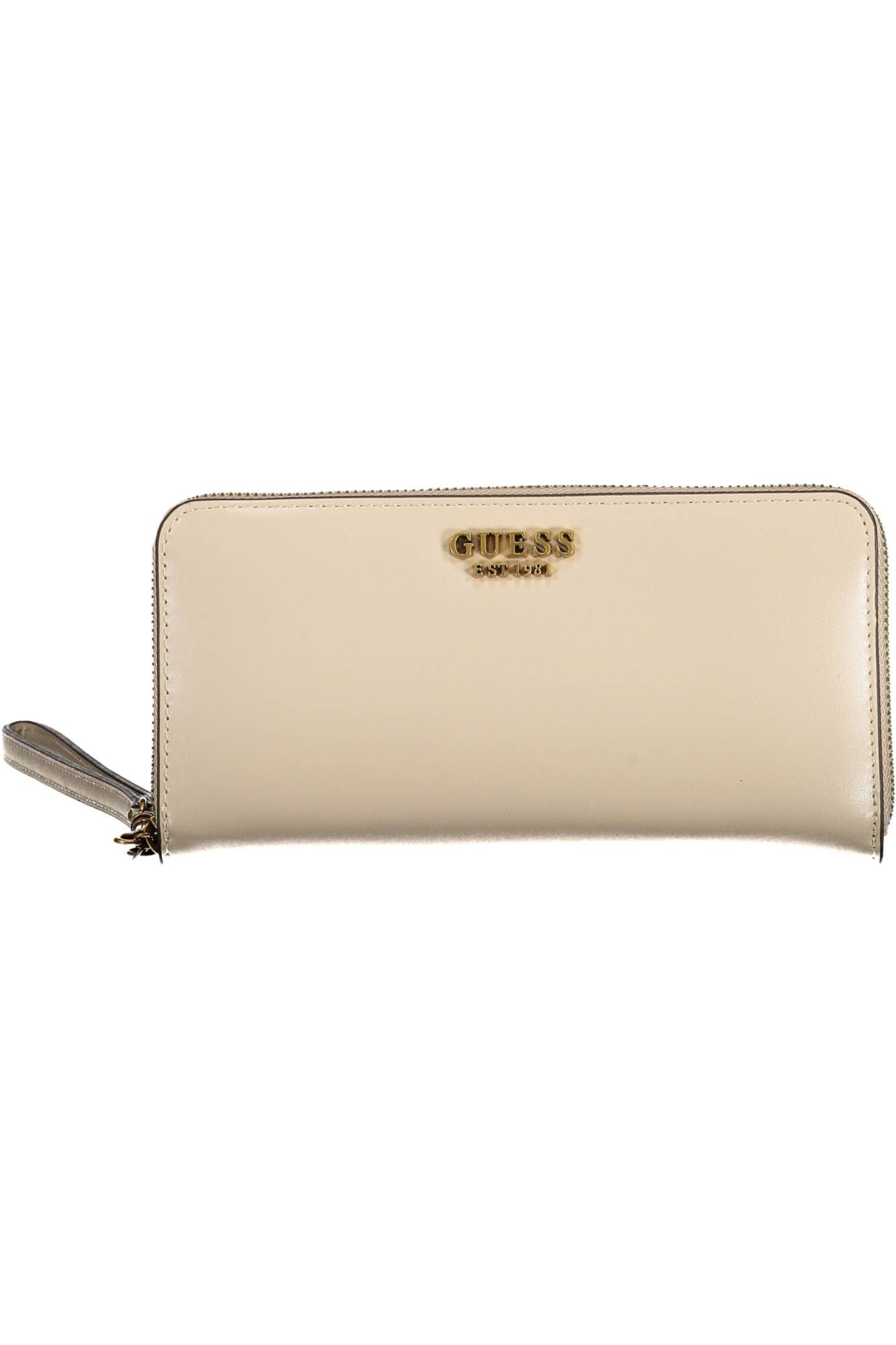 Beige Polyurethane Chic Wallet with Logo Detail