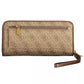 Beige Zip Wallet with Coin Purse and Card Slots
