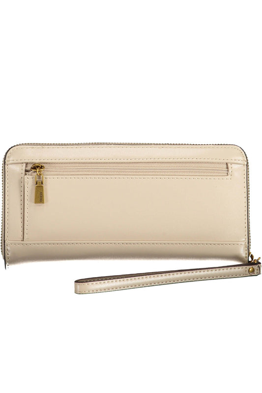 Beige Polyurethane Chic Wallet with Logo Detail