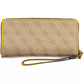 Beige Zip-Around Wallet with Contrast Details