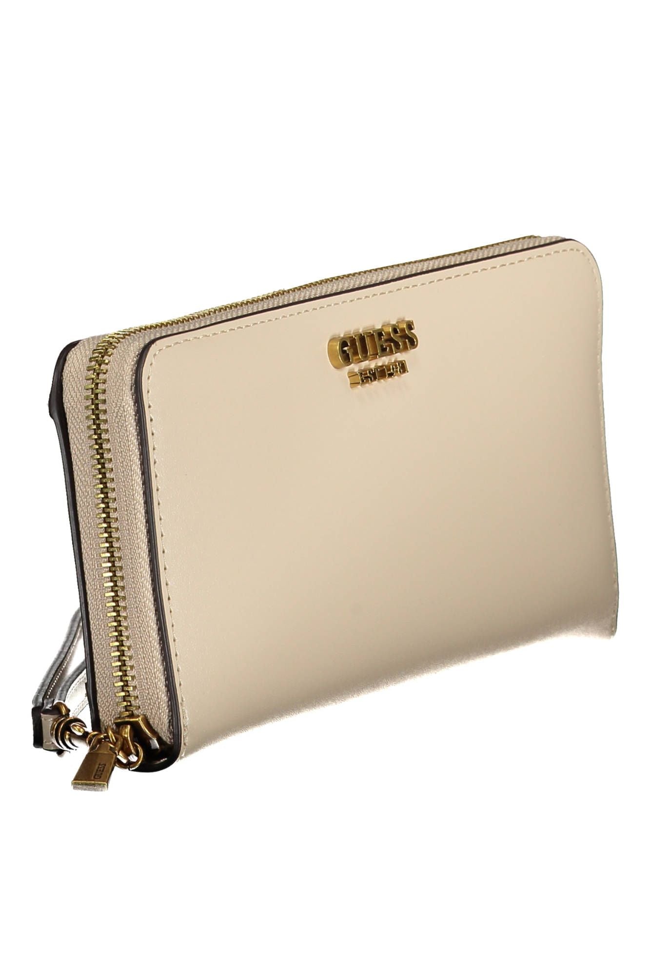 Beige Polyurethane Chic Wallet with Logo Detail