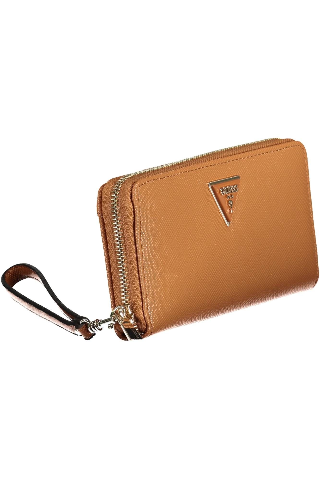 Chic Brown Polyurethane Wallet with Contrast Details