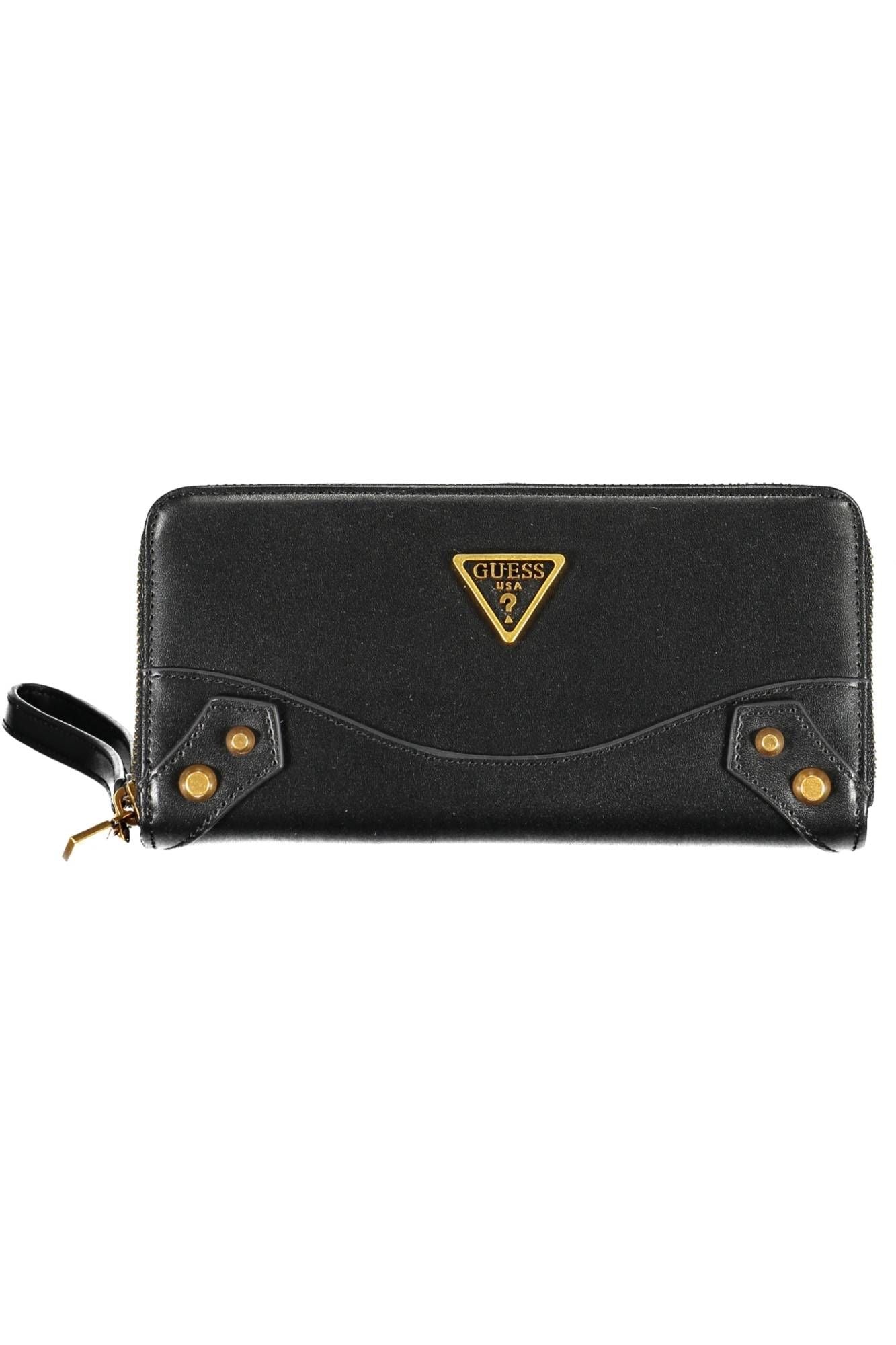 Chic Black Polyurethane Wallet with Logo Detail