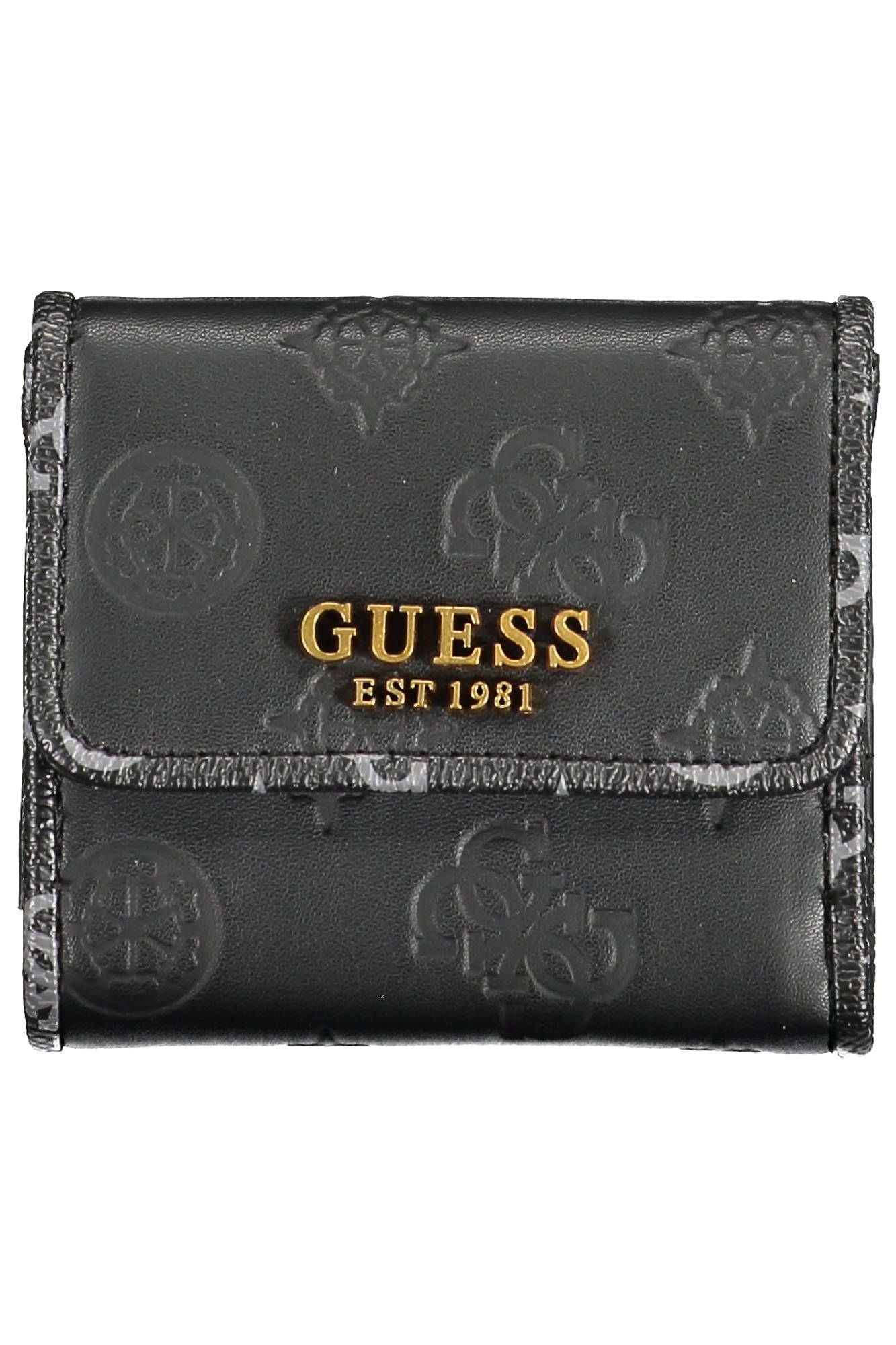 Elegant Black Polyurethane Wallet with Contrasting Details