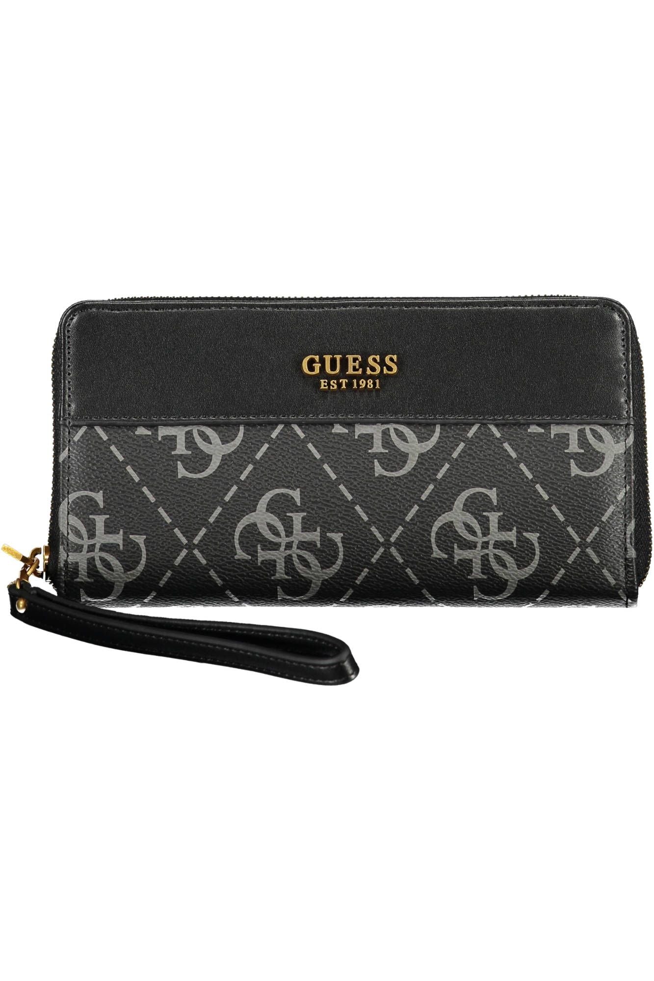 Elegant Black Zip Wallet with Contrasting Details